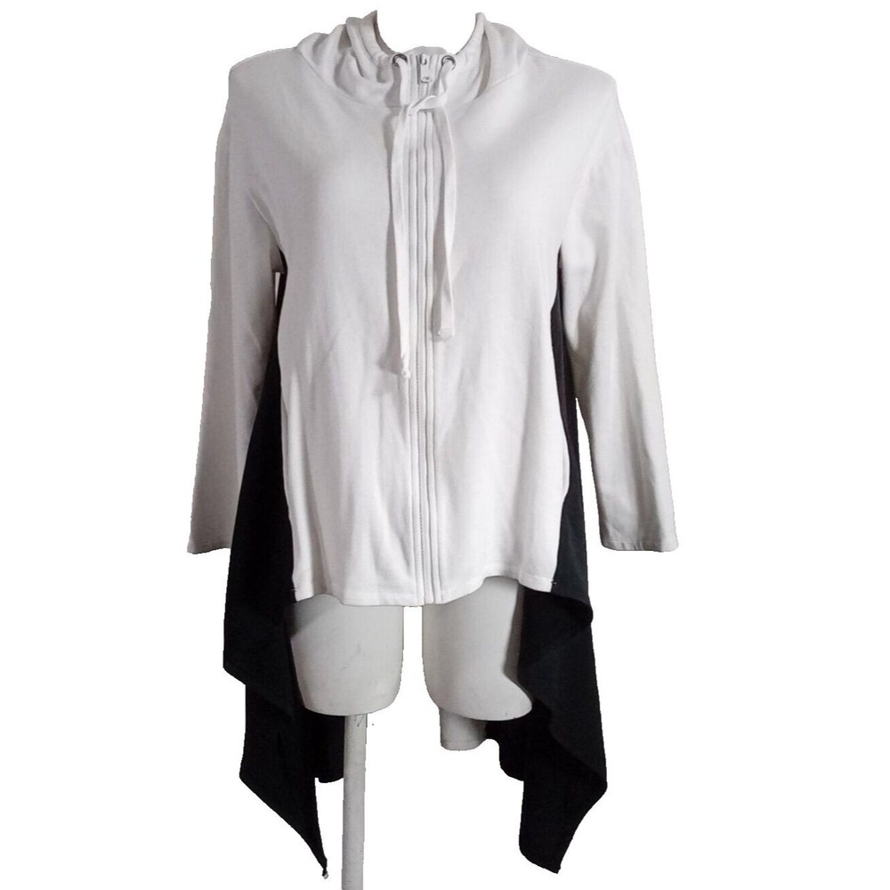 DUBGEE by Whoopi L Lagenlook Zip Up High-Low‎ Hoodie White Black Sweatshirt Hood